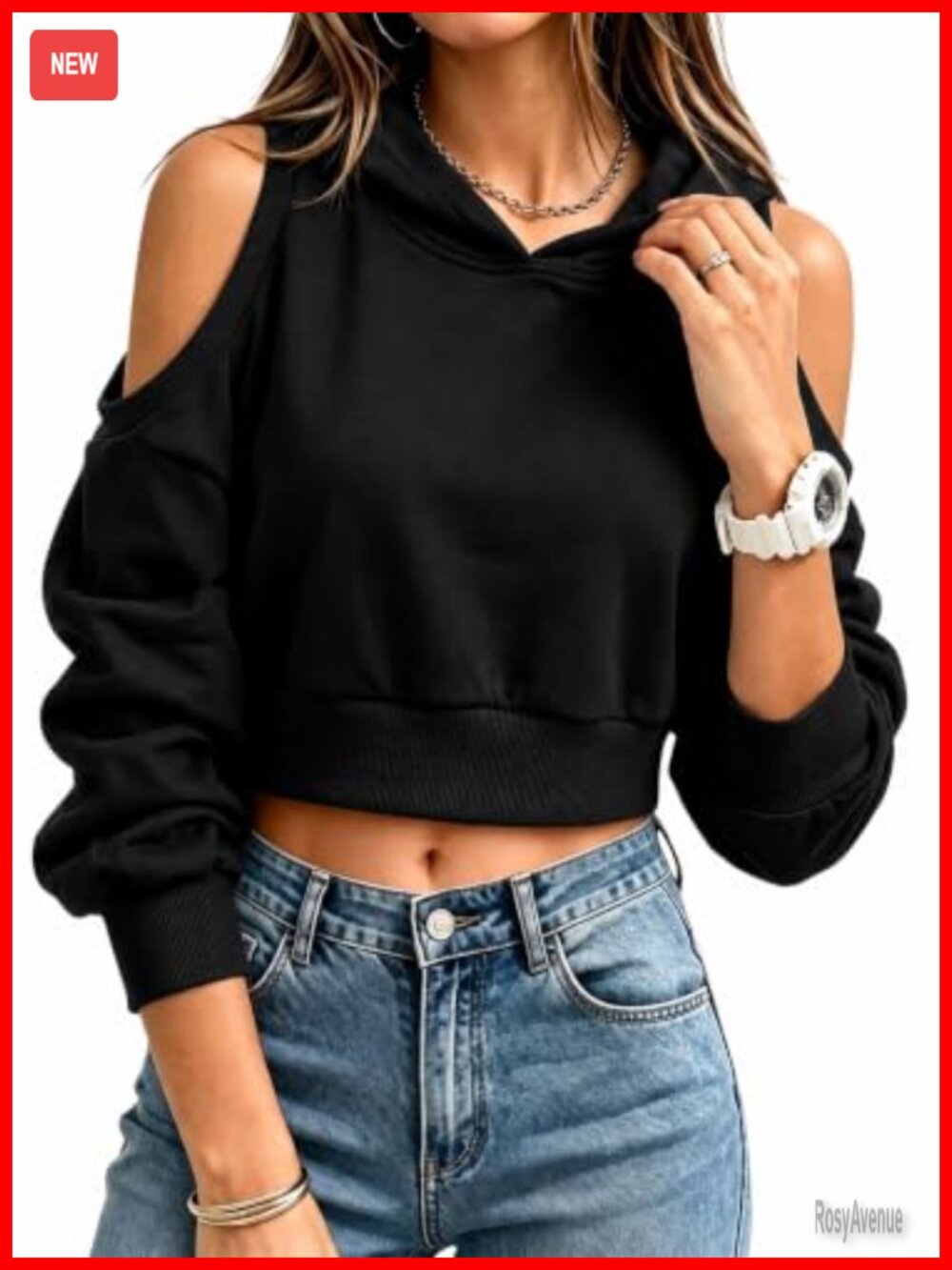 Cold Shoulder Cropped Hoodie Long Sleeve Sweatshirt